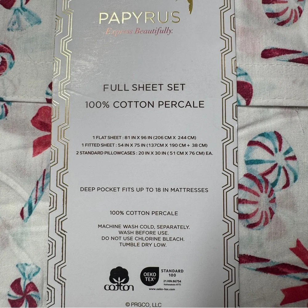 Papyrus Christmas Candy Cane Sheets peppermint Christmas‎ NWT Full set percale